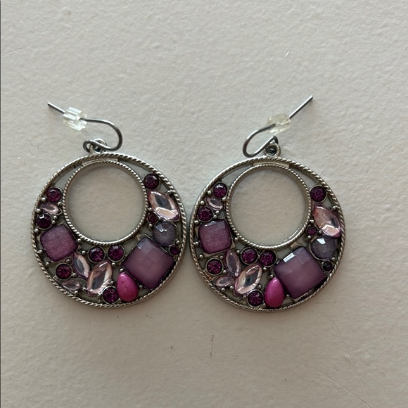 Jewelry - Elegant purple and Silver Hoop Earrings